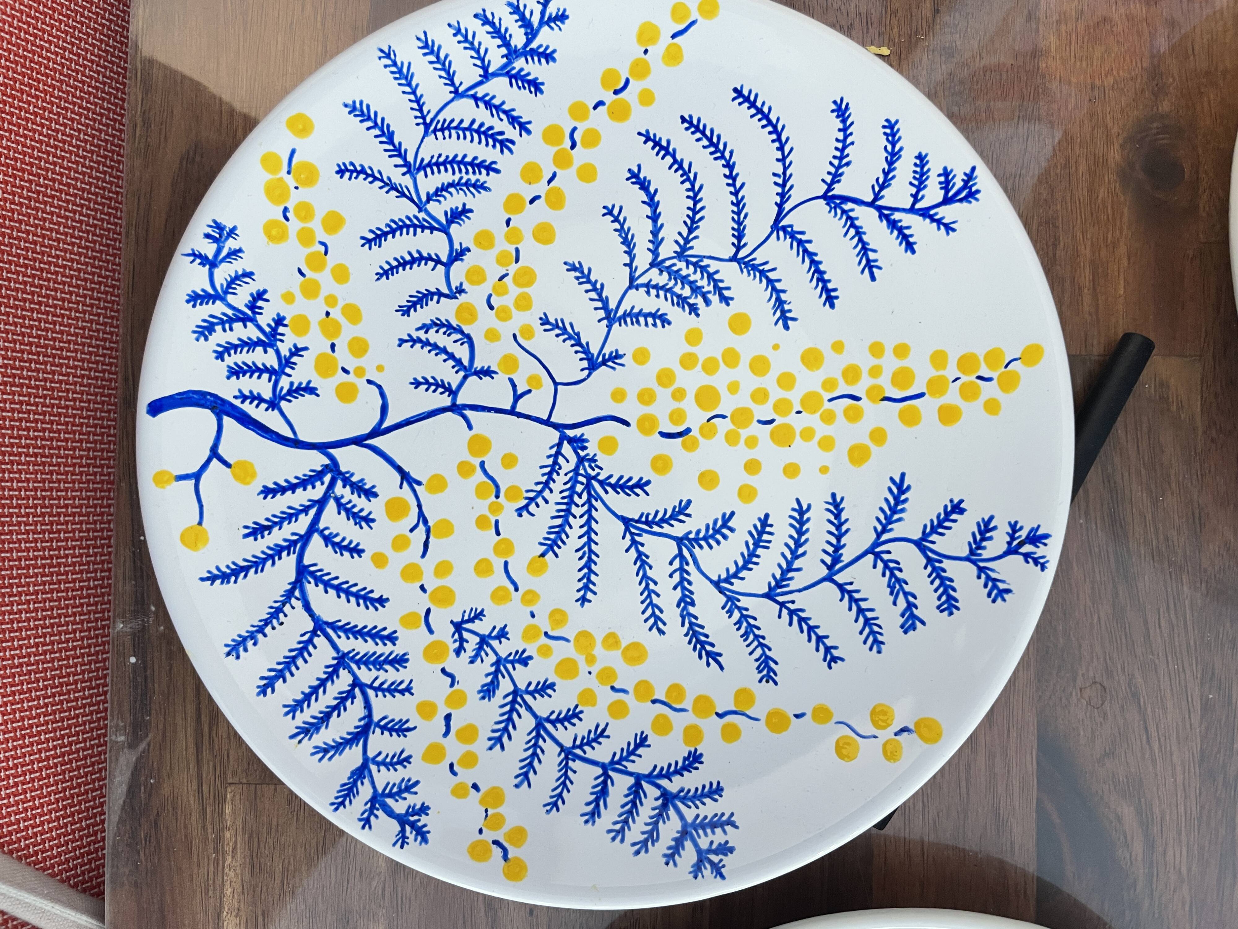 Hand-painted plate - Mimosa - flower
