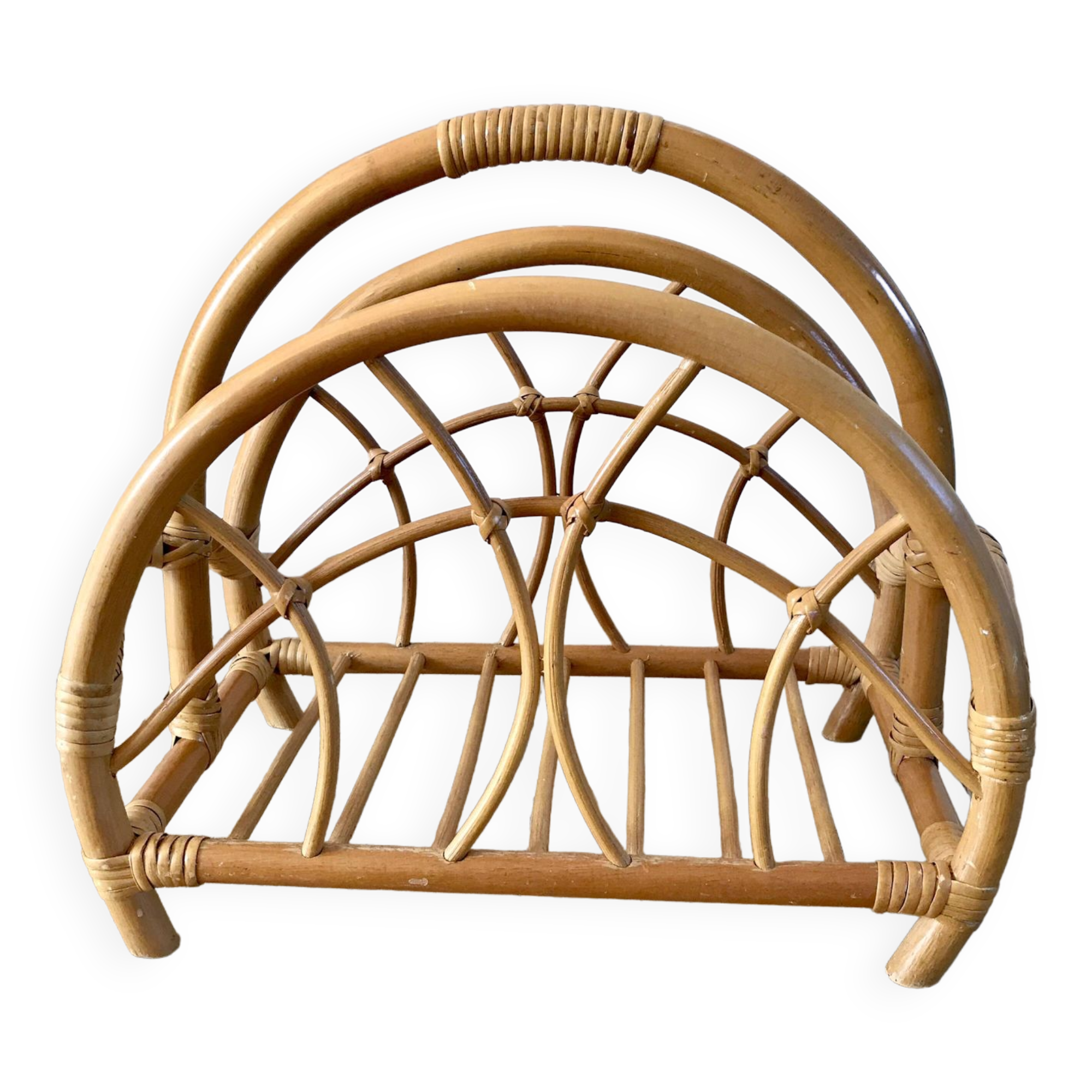 Rattan and bamboo magazine rack from the 60s