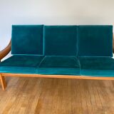 60s sofa Scandinavian Danish teak Poul Jeppesens Møbelfabrik 3 seater velvet stone Frey