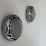 Pair of vintage wall lights, chrome and honeycomb sandblasted glass, Italy 1980