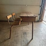 Double wooden desk and brown metal legs