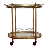 Vintage serving trolley in gilded brass and glass