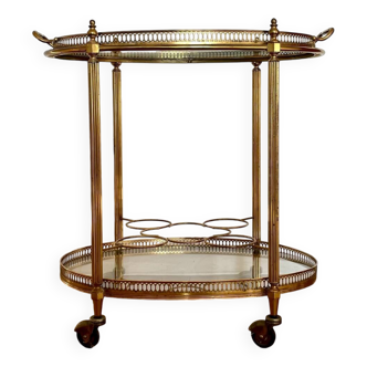 Vintage serving trolley in gilded brass and glass
