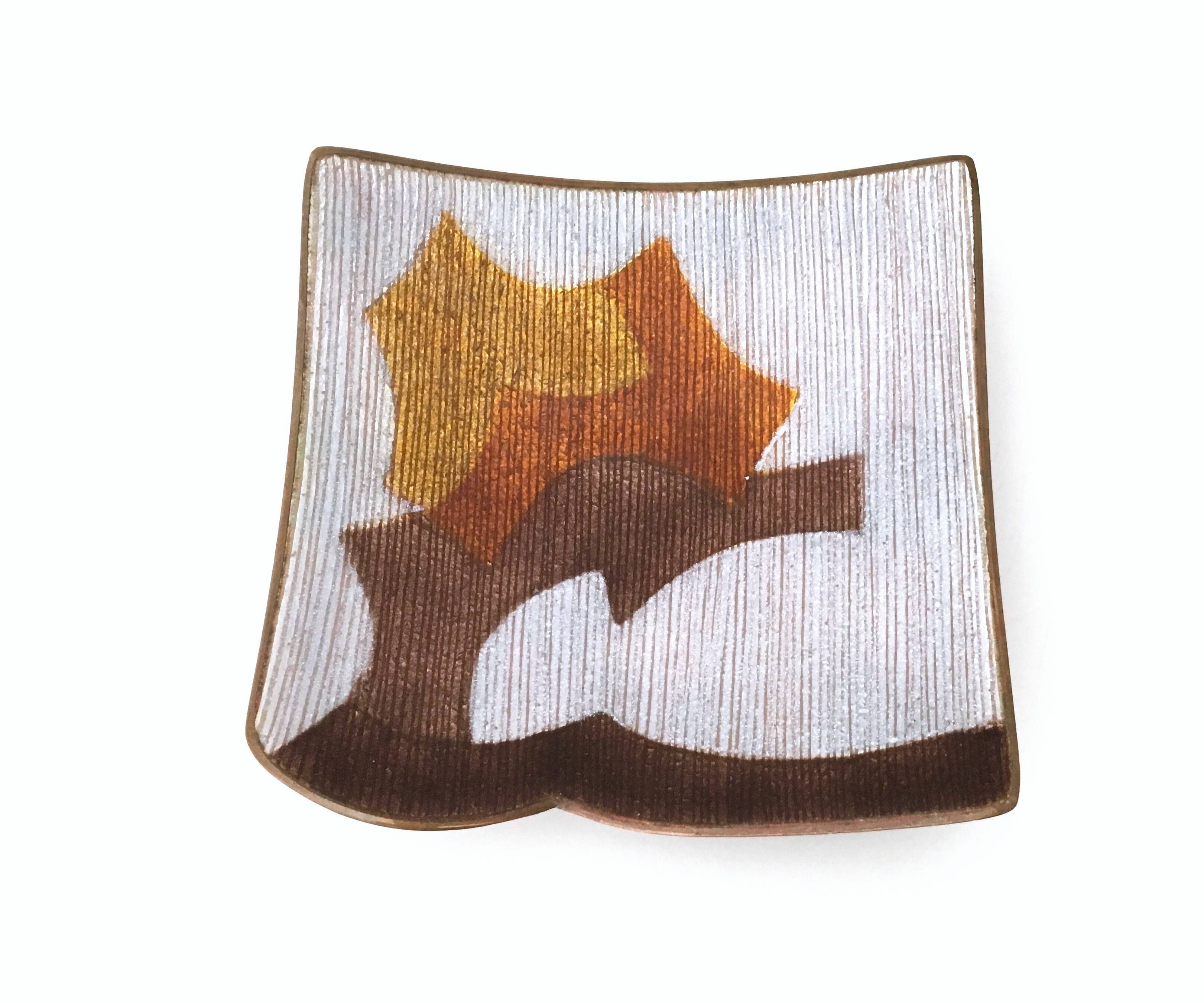 Brown and White Lacquered Copper Ashtray / Vide-Poche by Del Campo, Italy