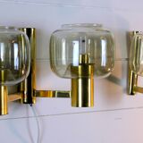 Paire Appliques Scandinaves Laiton verre fumés