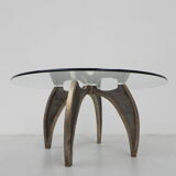 Bronze Brutalist coffee table with glass top
