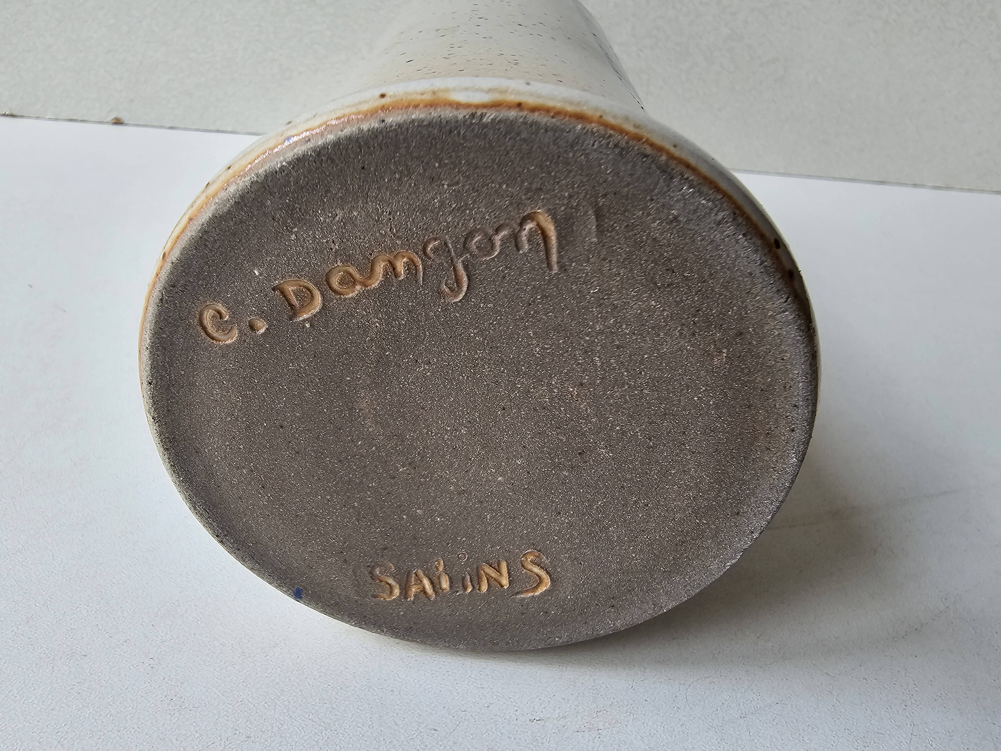 Ceramic soliflore vase bottle signed C. Dangon (Salins)