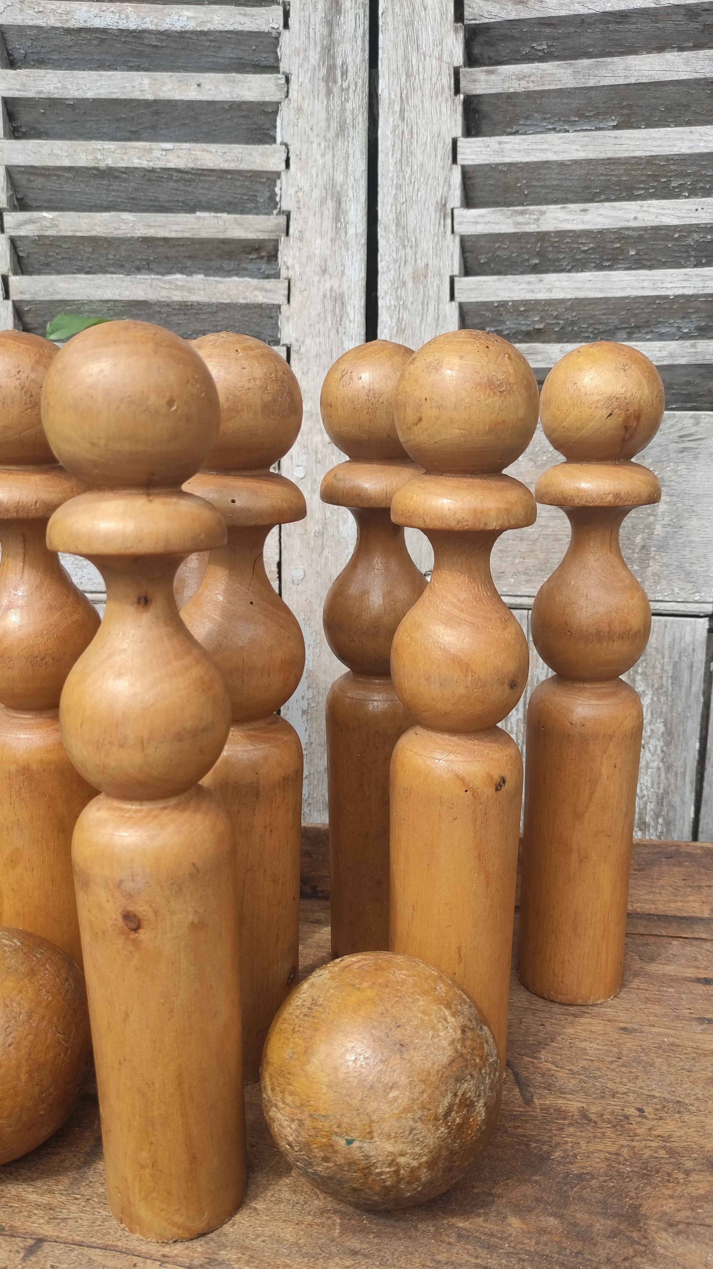 Old vintage wooden bowling game