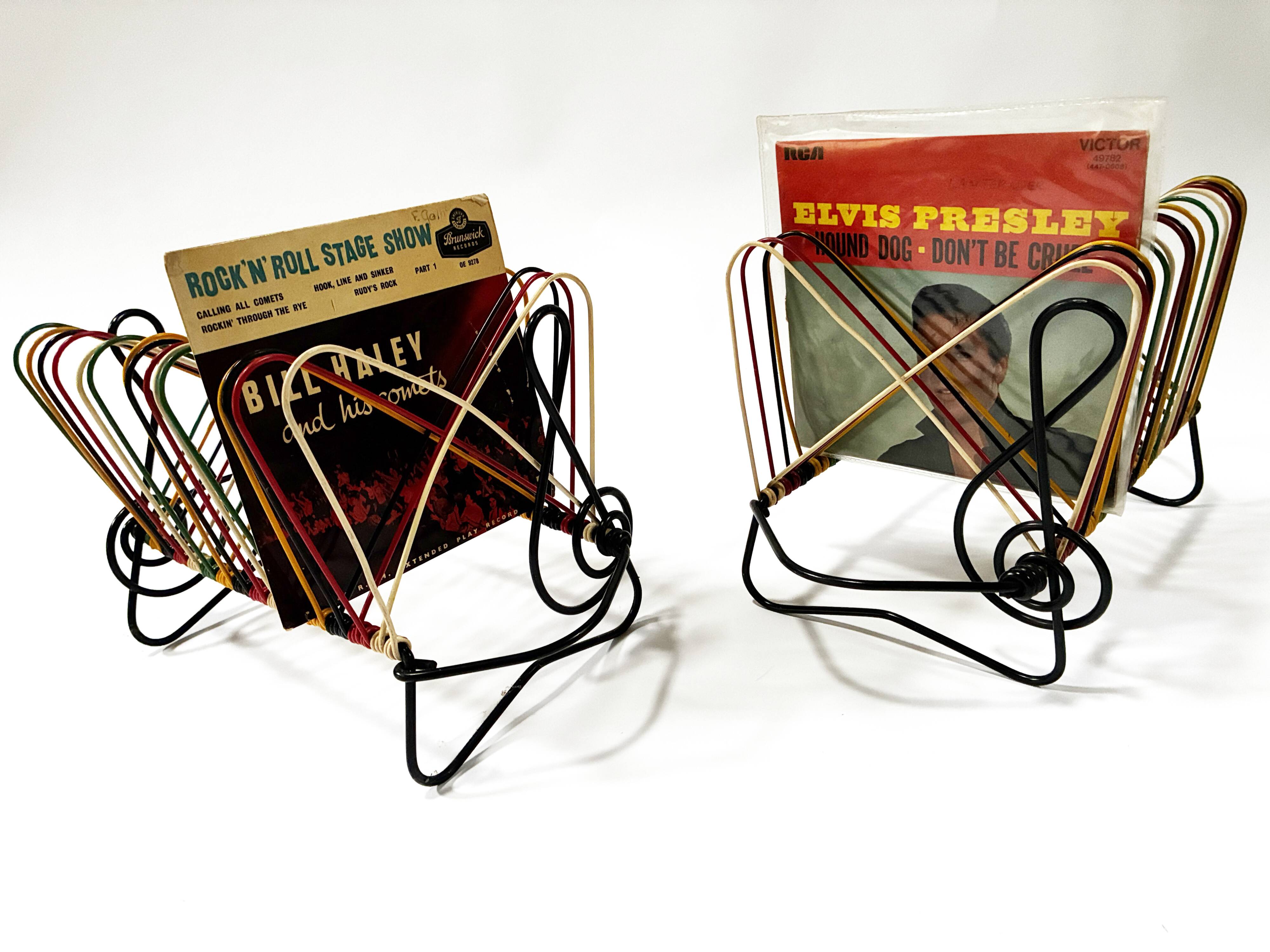 Vintage Vinyl Storage • 45 RPM Holder • Lacquered Metal • Scoubidou • 1950