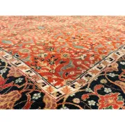 Hand-Knotted Area Rug with Floral Design, Red Wool Carpet for Living Room