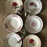 Old hollow plates mismatched ornate in red