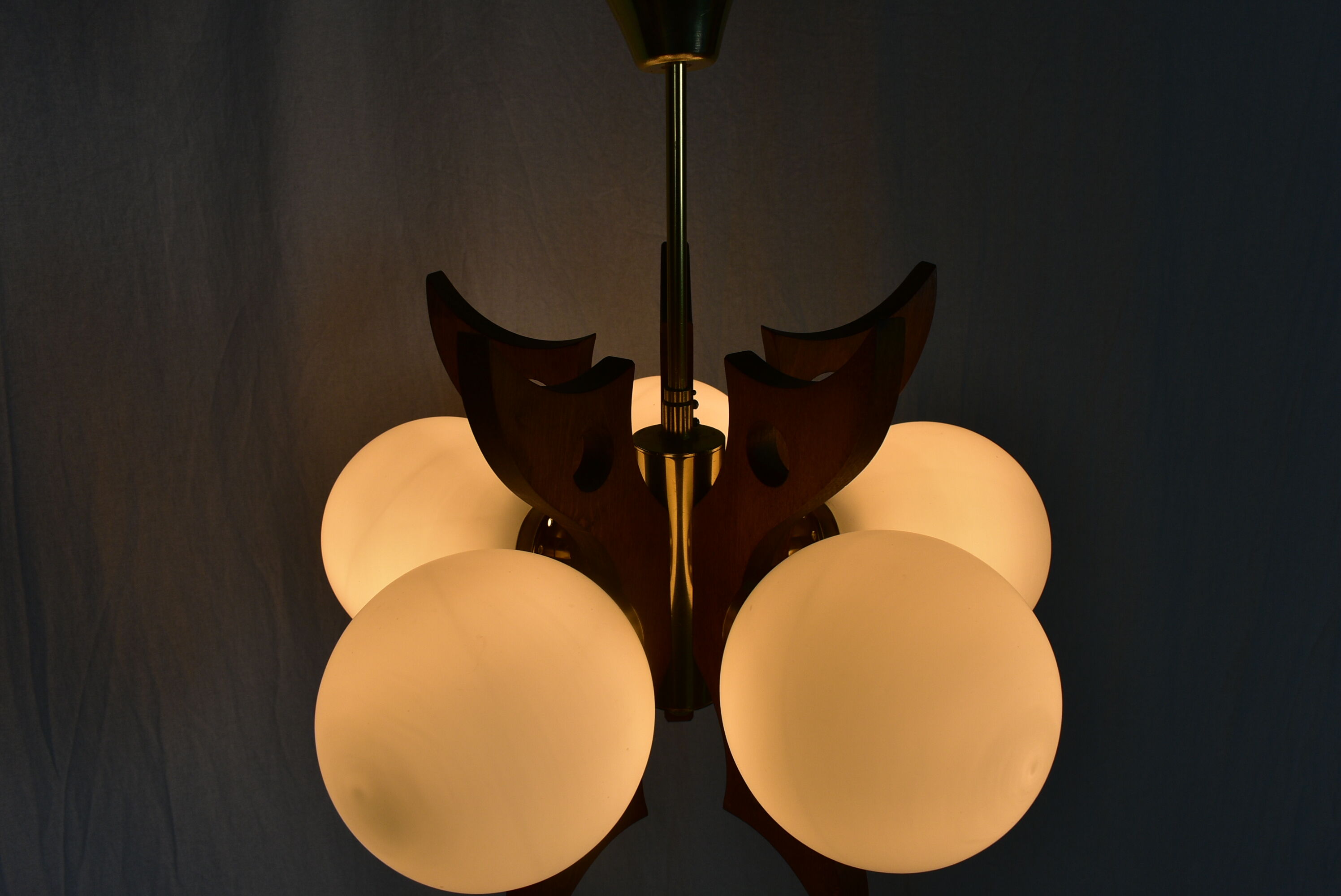 Midcentury Wood Chandelier, 1970s