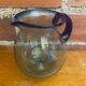 Antique Blown Bubble Glass Pitcher Transparent & Cobalt Blue 2L Vintage