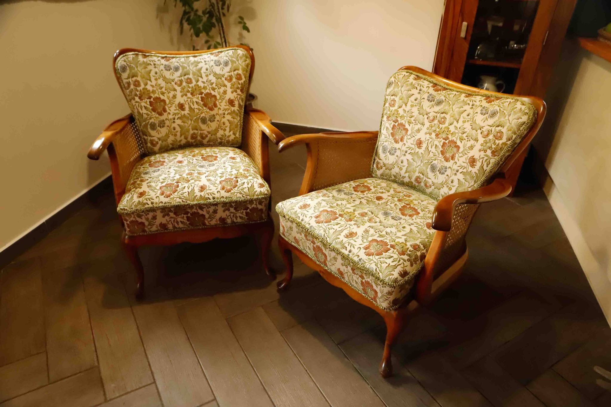Set of 2 German Chippendale Cane Armchairs by Adolf Wrenger