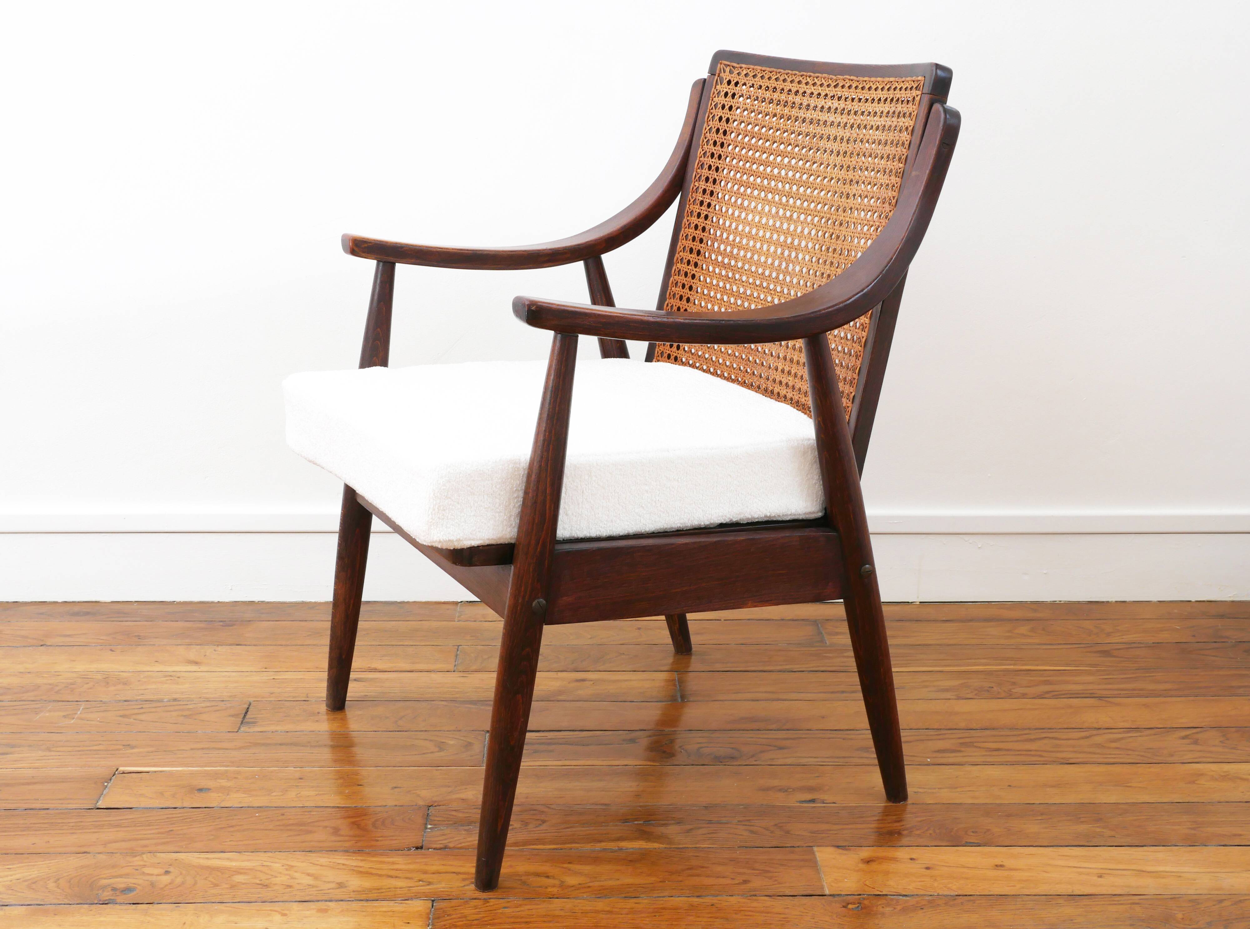 Fauteuil vintage en cannage - Restauré - Assise neuve