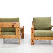 Set of two Italian pine design armchairs from the 1970s