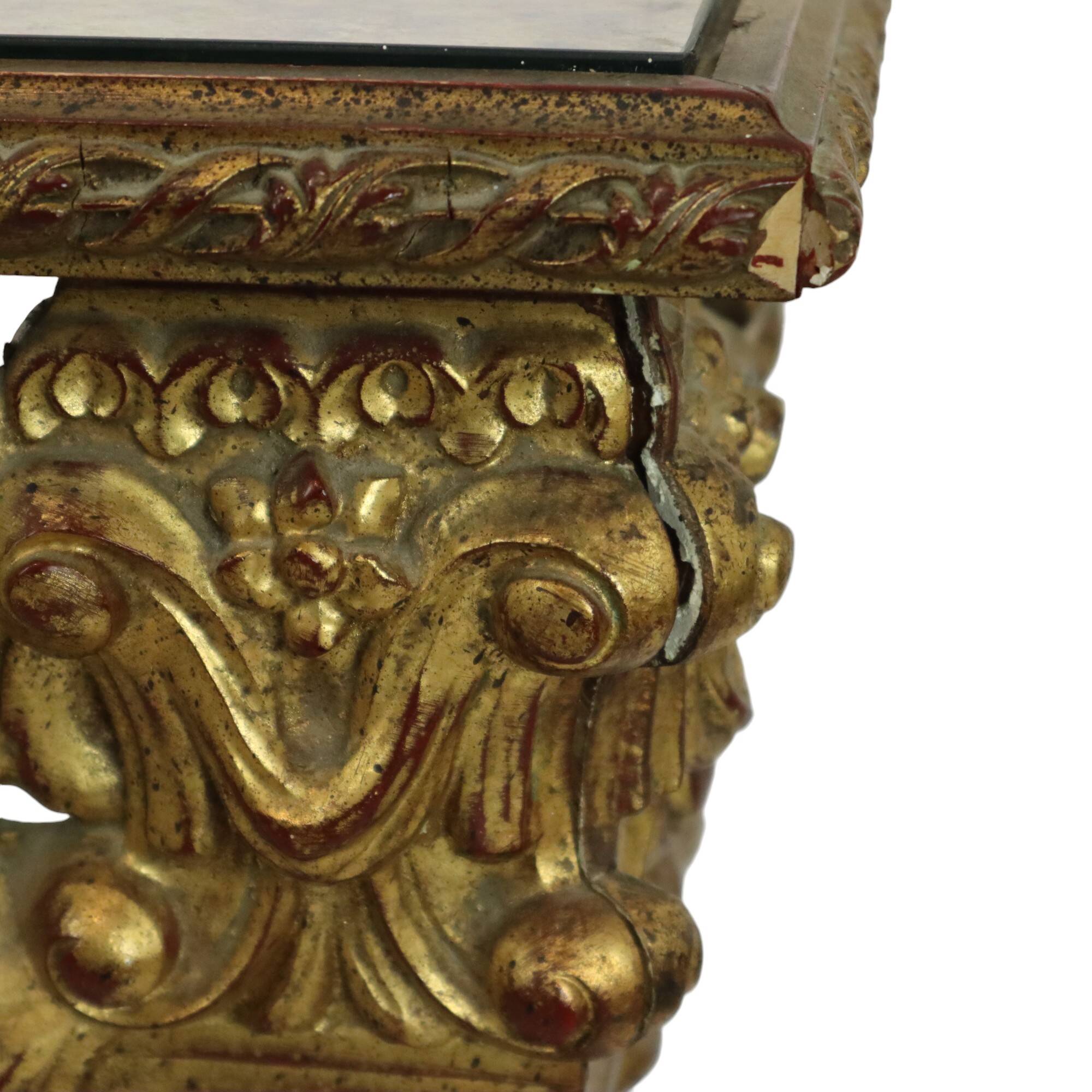 Old Gilded Console Marbled Glass Rococo Style Gold