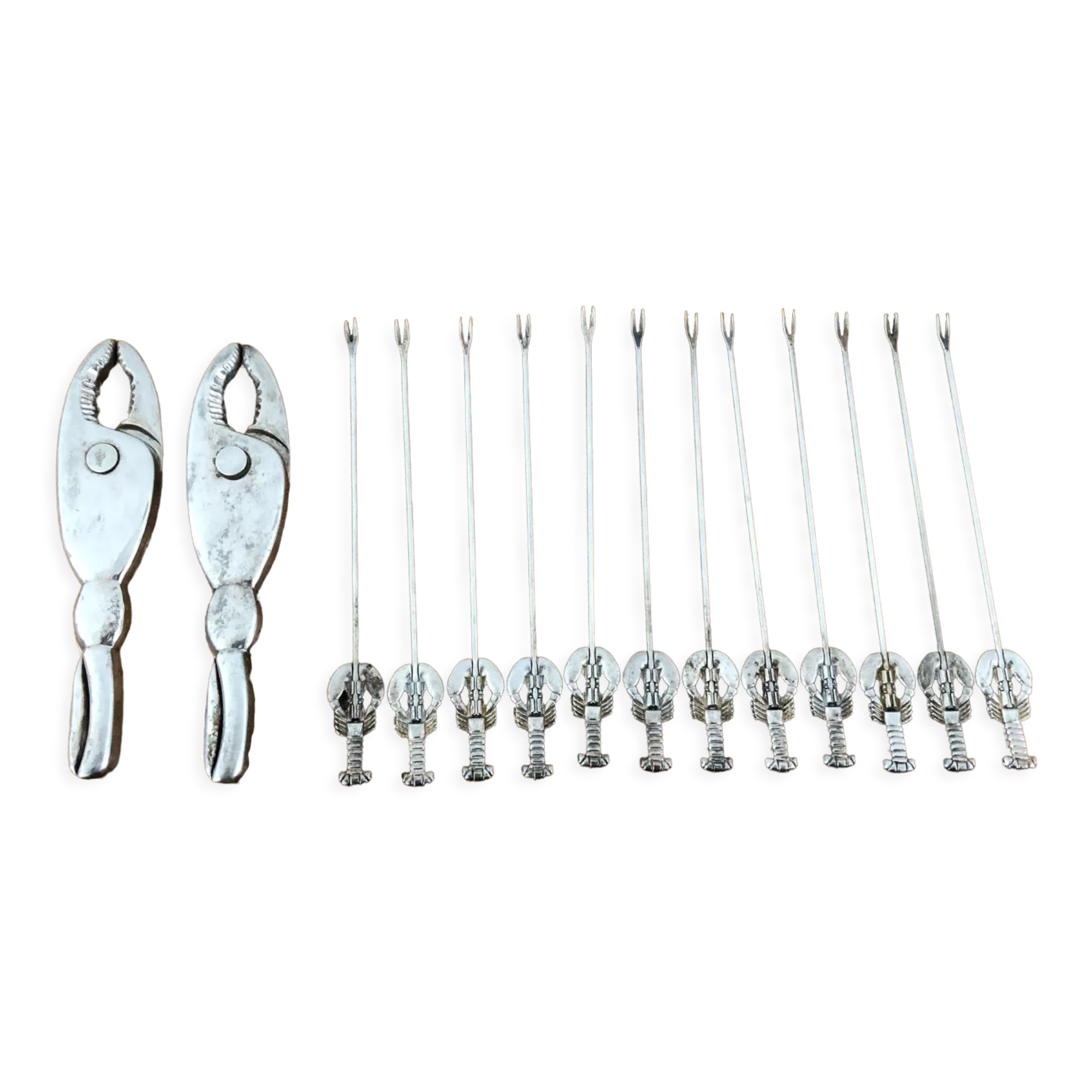 Vintage silver metal shellfish (lobster / crab) set