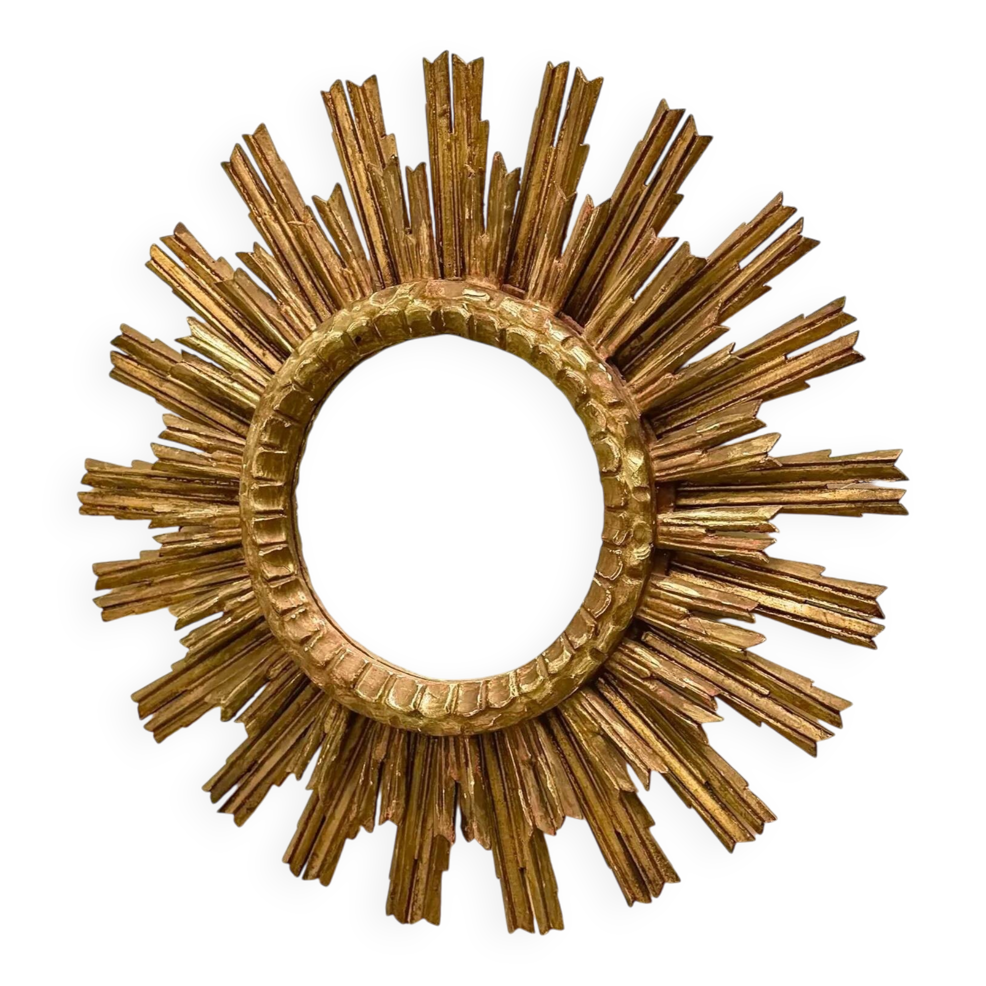 Large sun mirror in gilded wood, 1960
