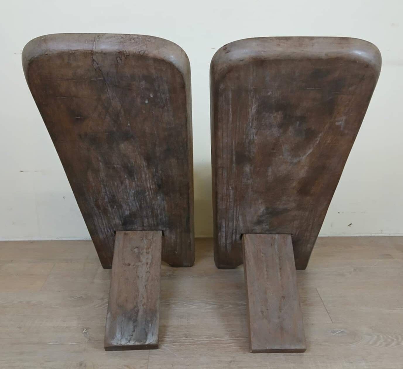 Central Africa circa 1950: pair of exotic wood chairs decorated with crocodile sculptures