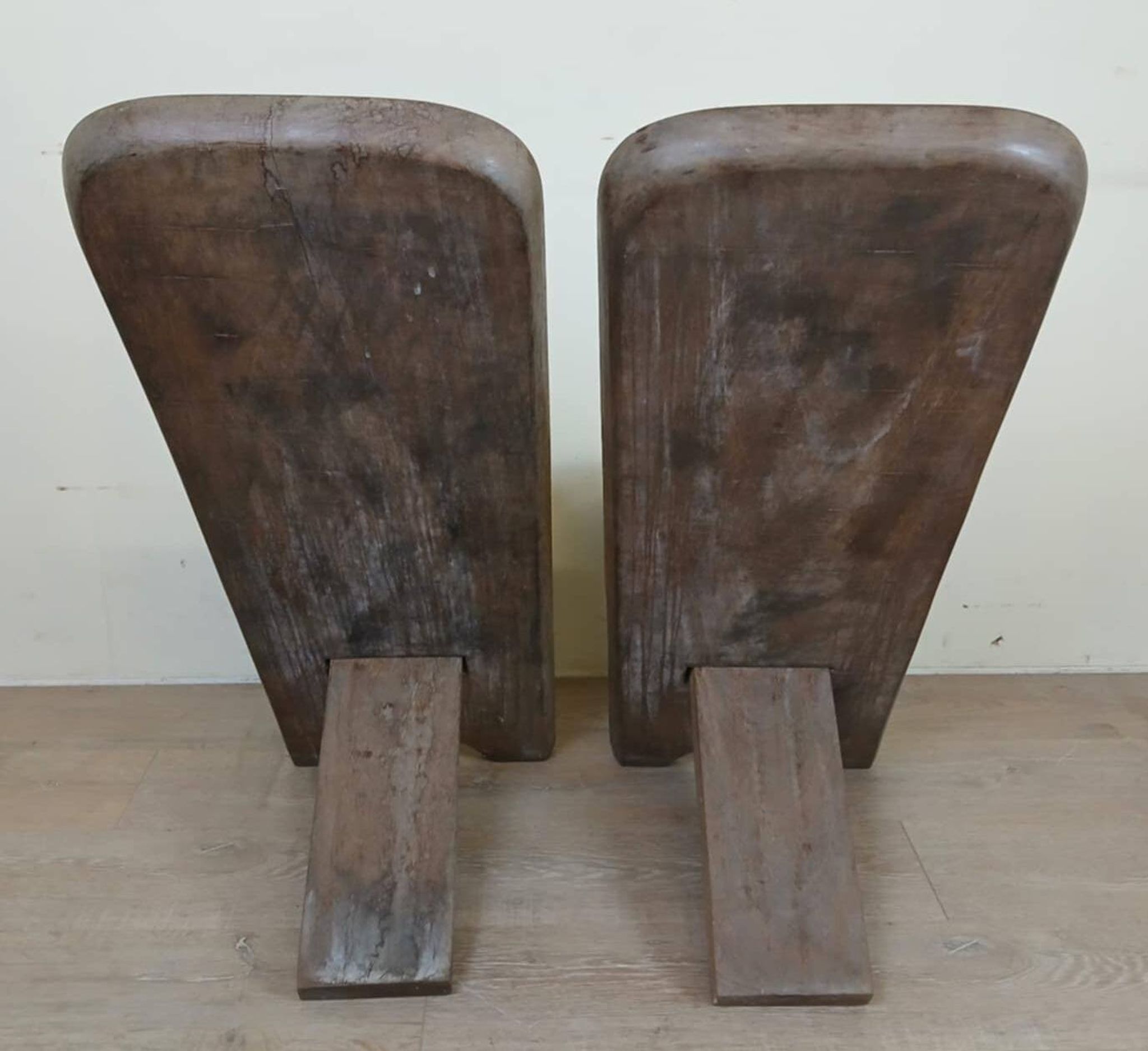 Central Africa circa 1950: pair of exotic wood chairs decorated with crocodile sculptures