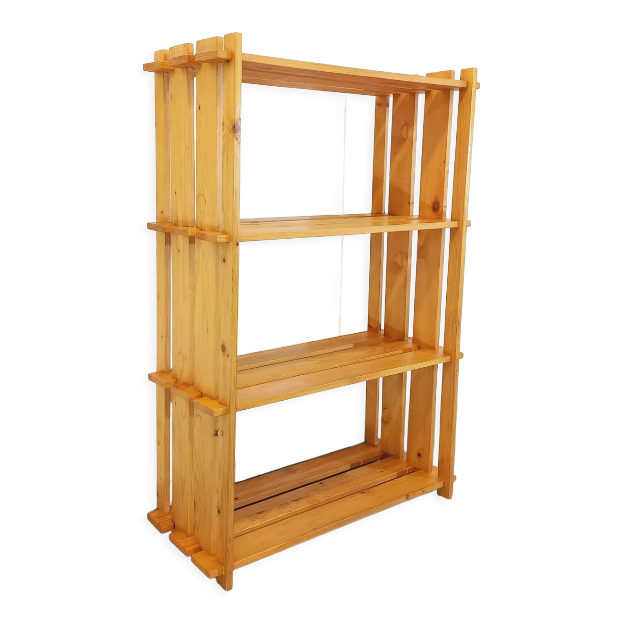 Bookcase vintage pine shelf from the 80s in the style of Maison Regain