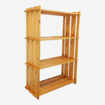 Bookcase vintage pine shelf from the 80s in the style of Maison Regain