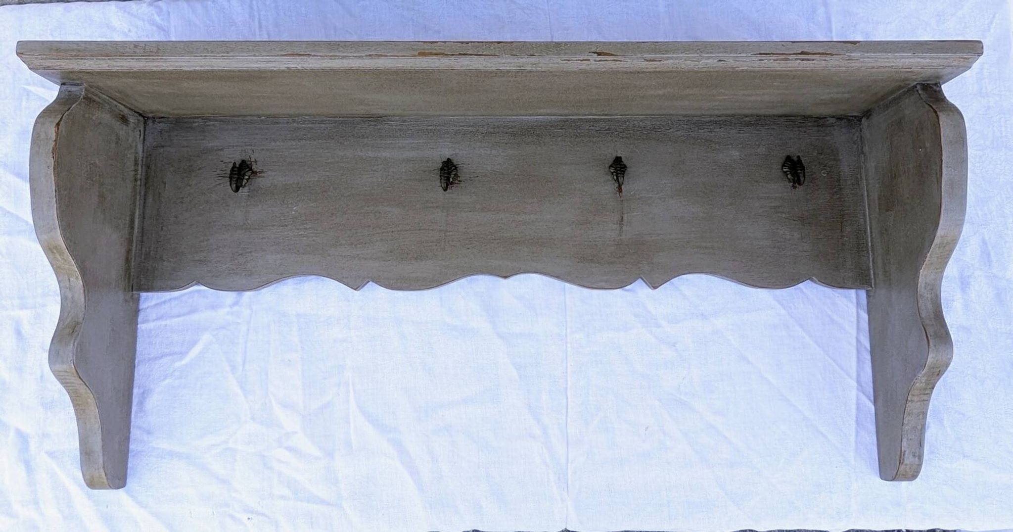 Vintage Wall Shelf Coat Rack Solid Oak Shabby Chic Finish