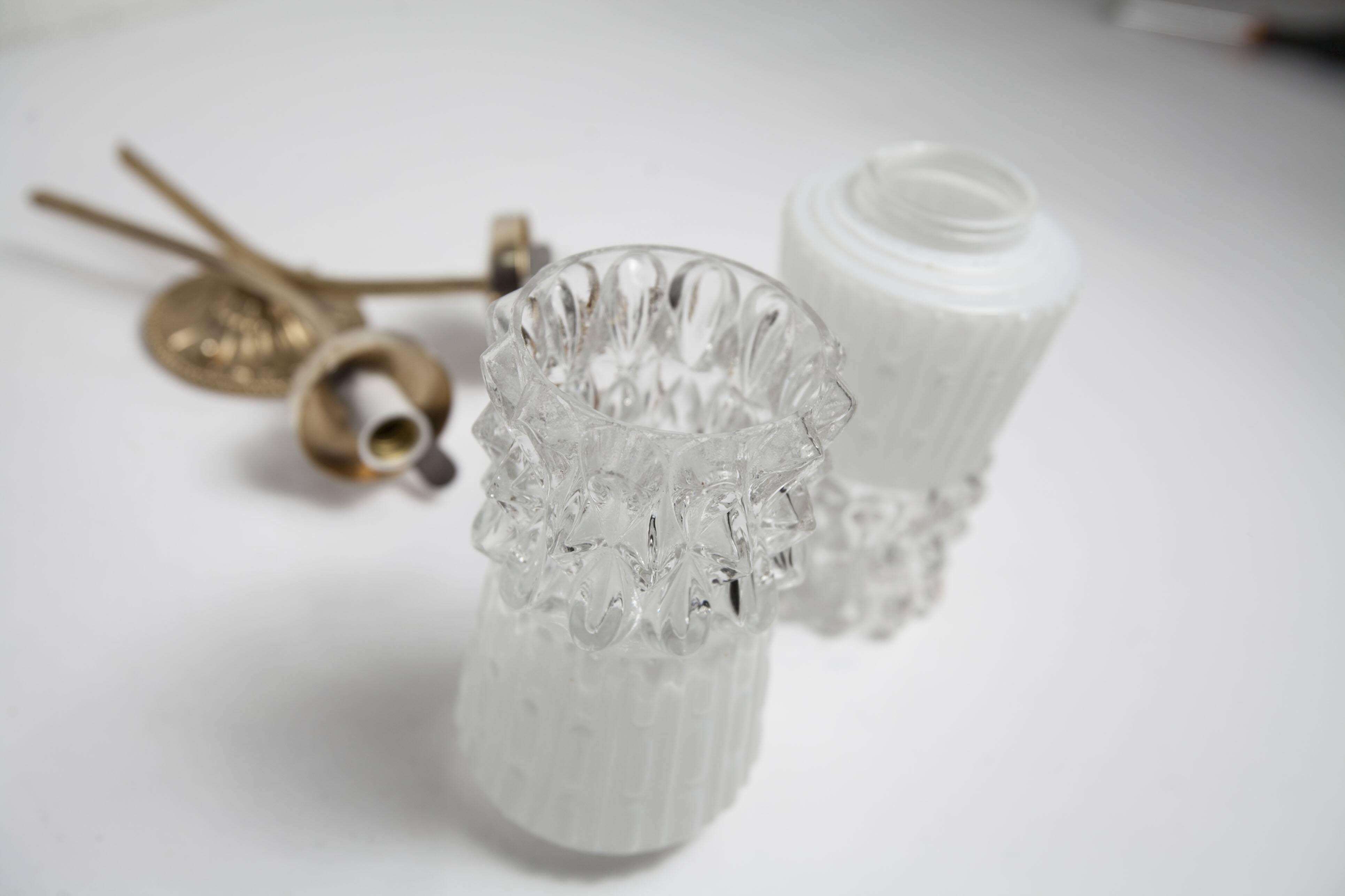 Pair of brass and glass wall lights 1960