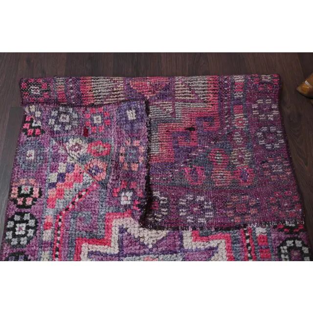 Vintage Turkish Oushak Handmade Wool Cotton Purple Runner 83x345