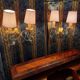 Pair of glass and brass wall lights with tassels, 1950s period