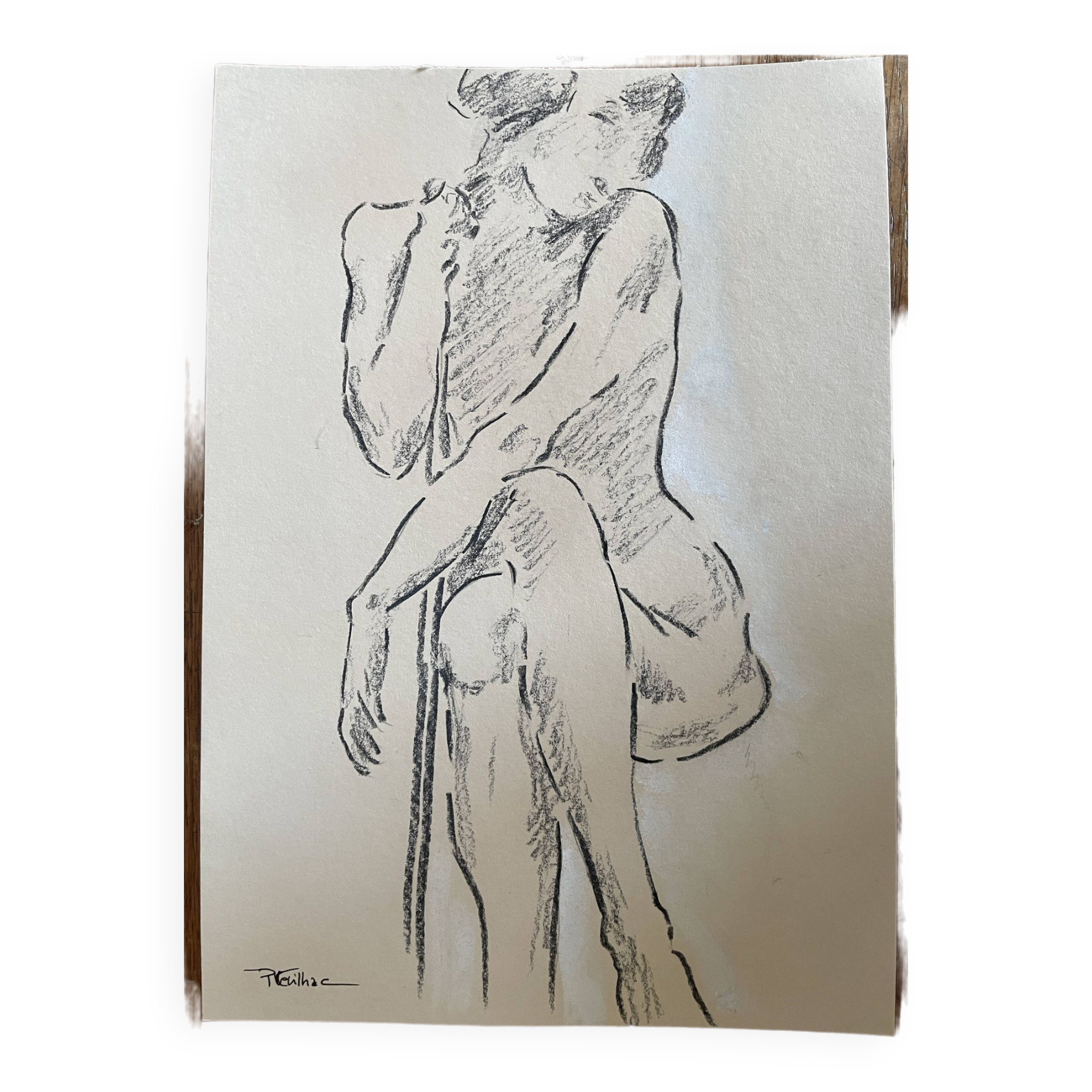 Tableau dessin Fusain signé « portrait de danseuse »