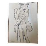 Charcoal drawing painting signed “portrait of a dancer”