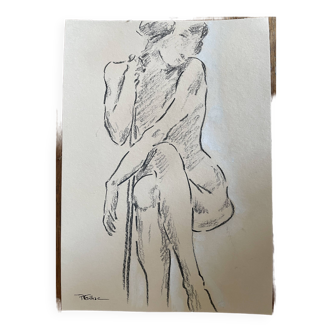 Charcoal drawing painting signed “portrait of a dancer”