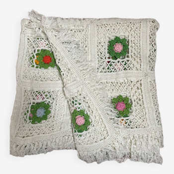 couvre-lit crochet 1970 fleur blanc