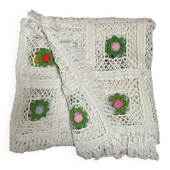 couvre-lit crochet 1970 fleur blanc