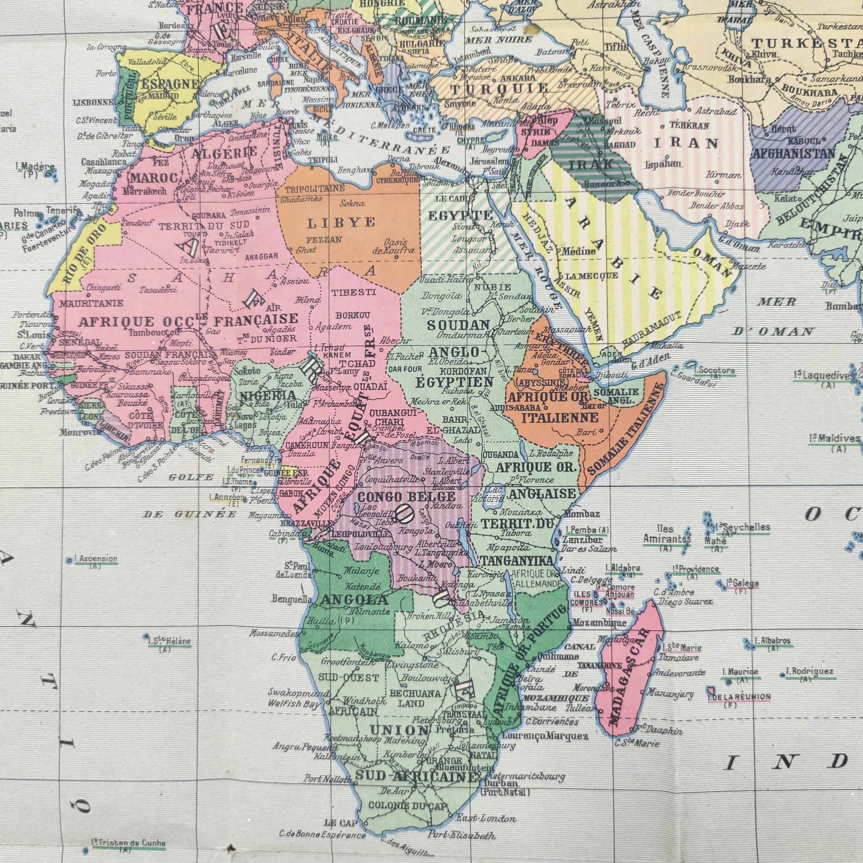 Large planisphere world map 105 by 74cm