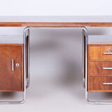 Restored Bauhaus Beech Writing Desk, Hynek Gottwald, Chrome, Czechia, 1930s