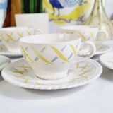 Set of 4 cups and 5 under cups in ceramic FB Badonviller