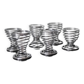 6 vintage chrome metal egg cups in spiral shape, 1970s