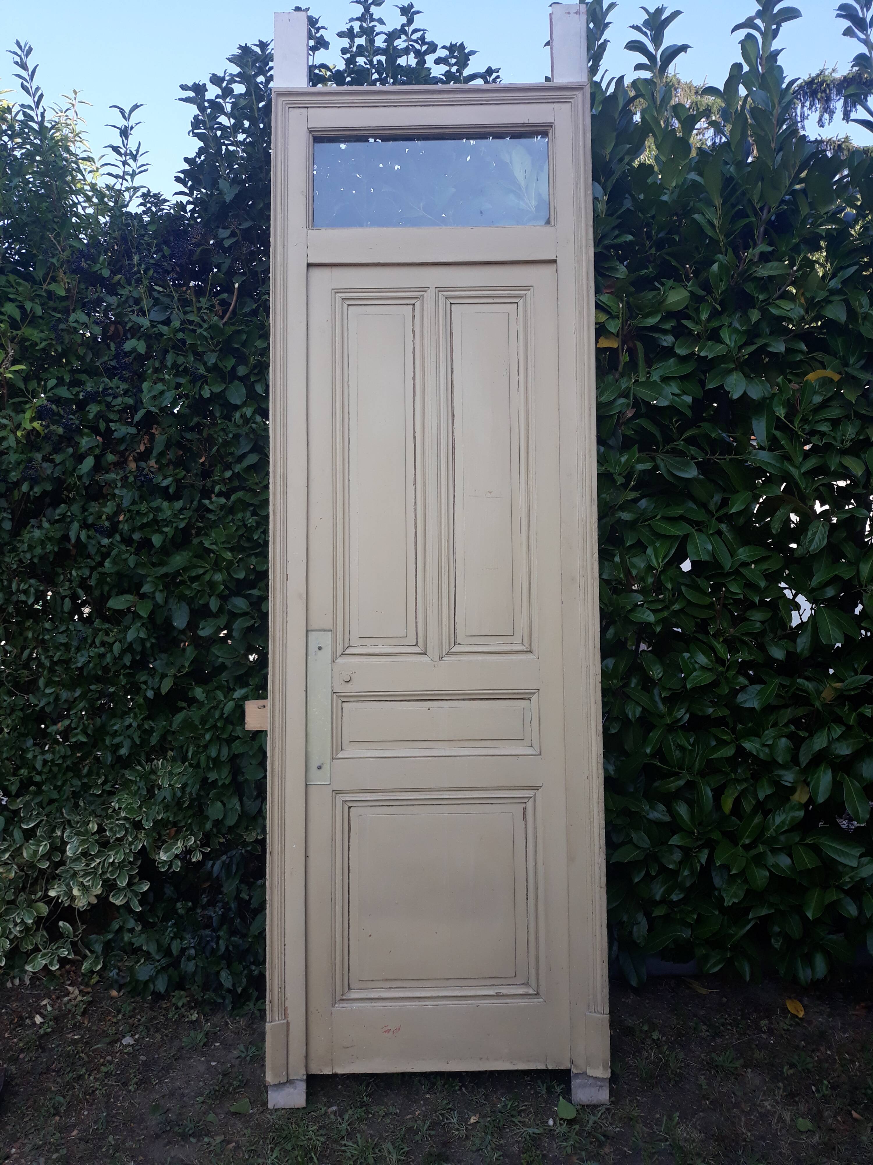 Haussmannian door 72.7x221cm with an old glazed transom frame chassis.