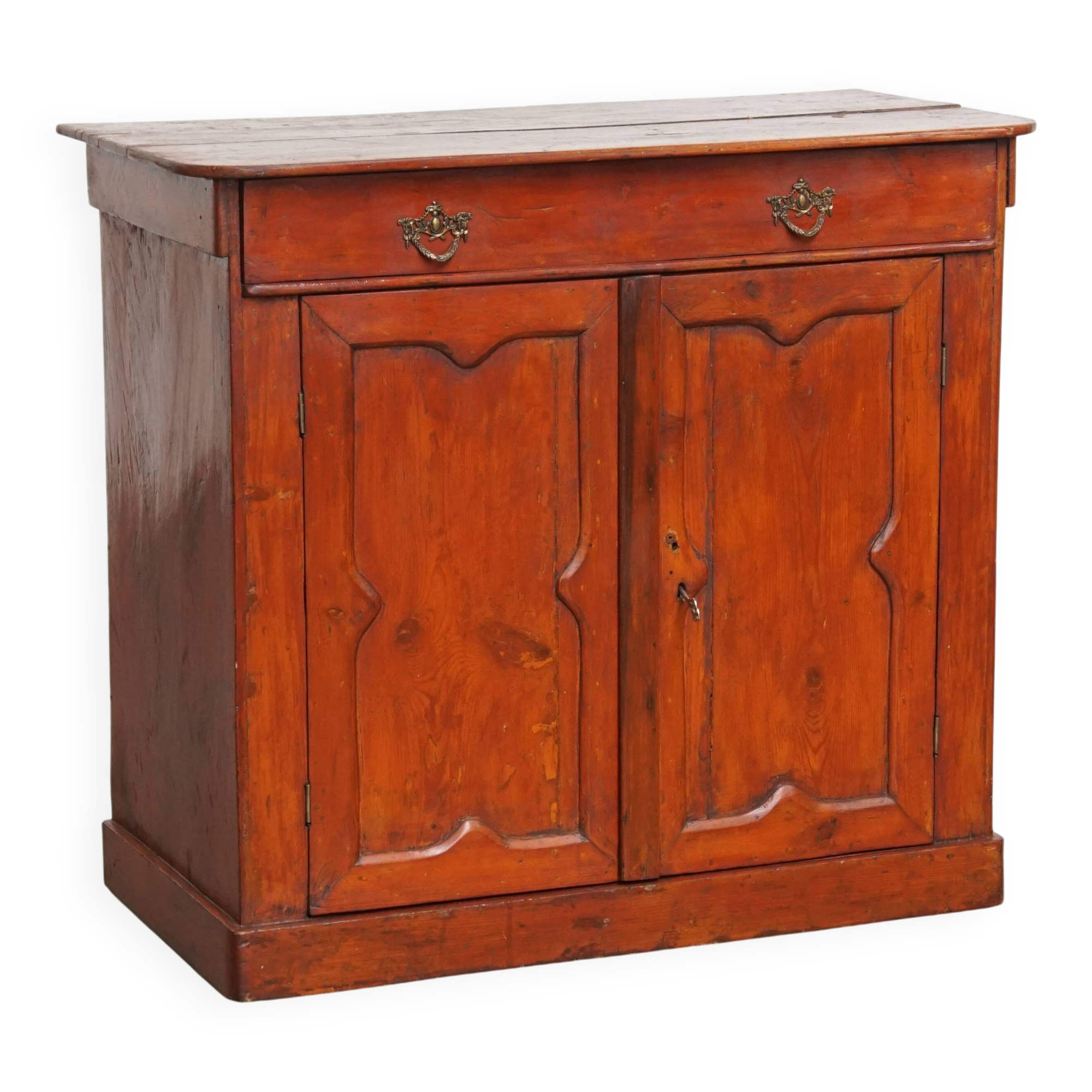 Antique Cabinet in Red/Brown with 2 Doors and a Drawer with Working Lock