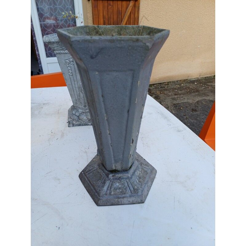 Set of 8 cast iron and aluminum vases 1900