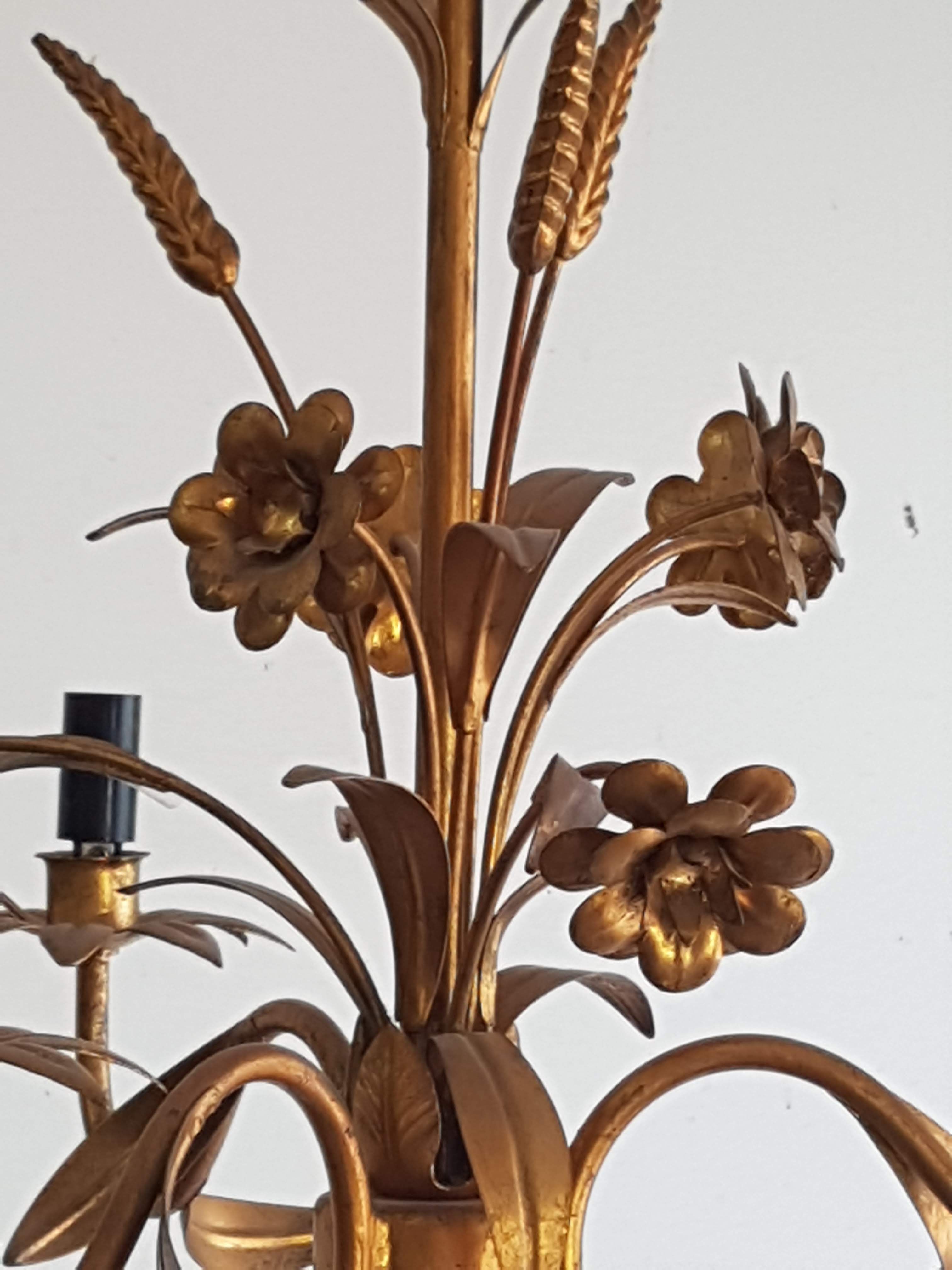 Gold metal chandelier with ear of wheat decor