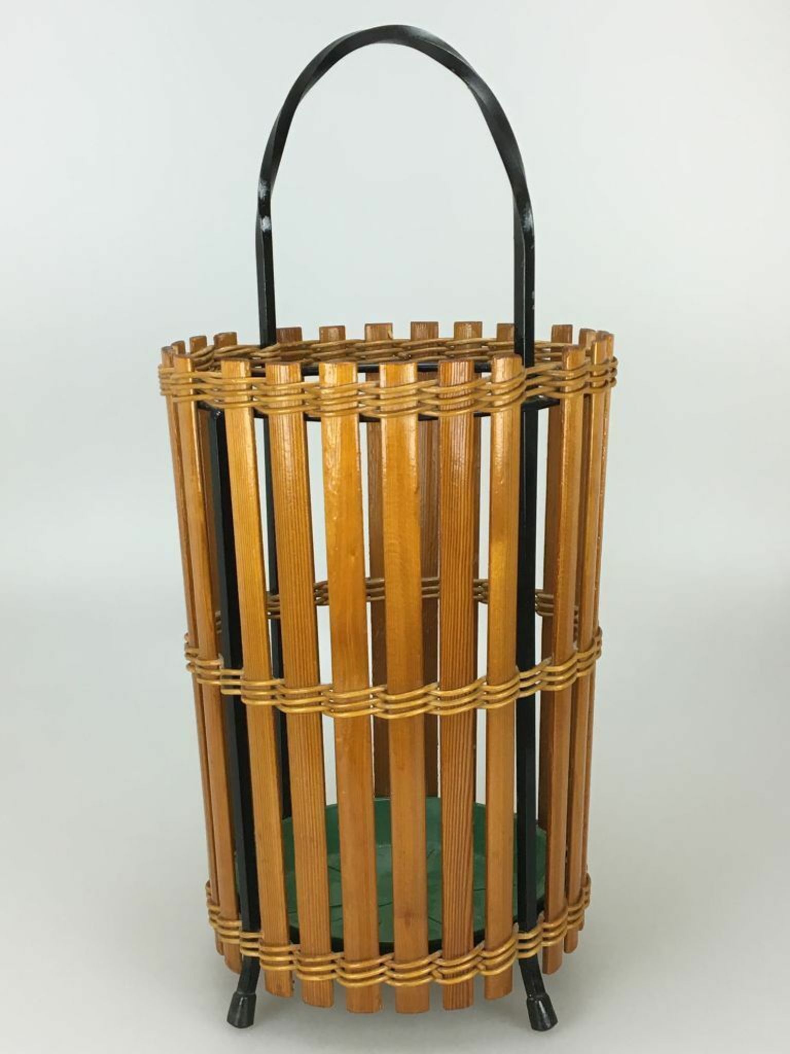 60s 70s umbrella stand umbrella holder wood metal Mid Century Design 60s