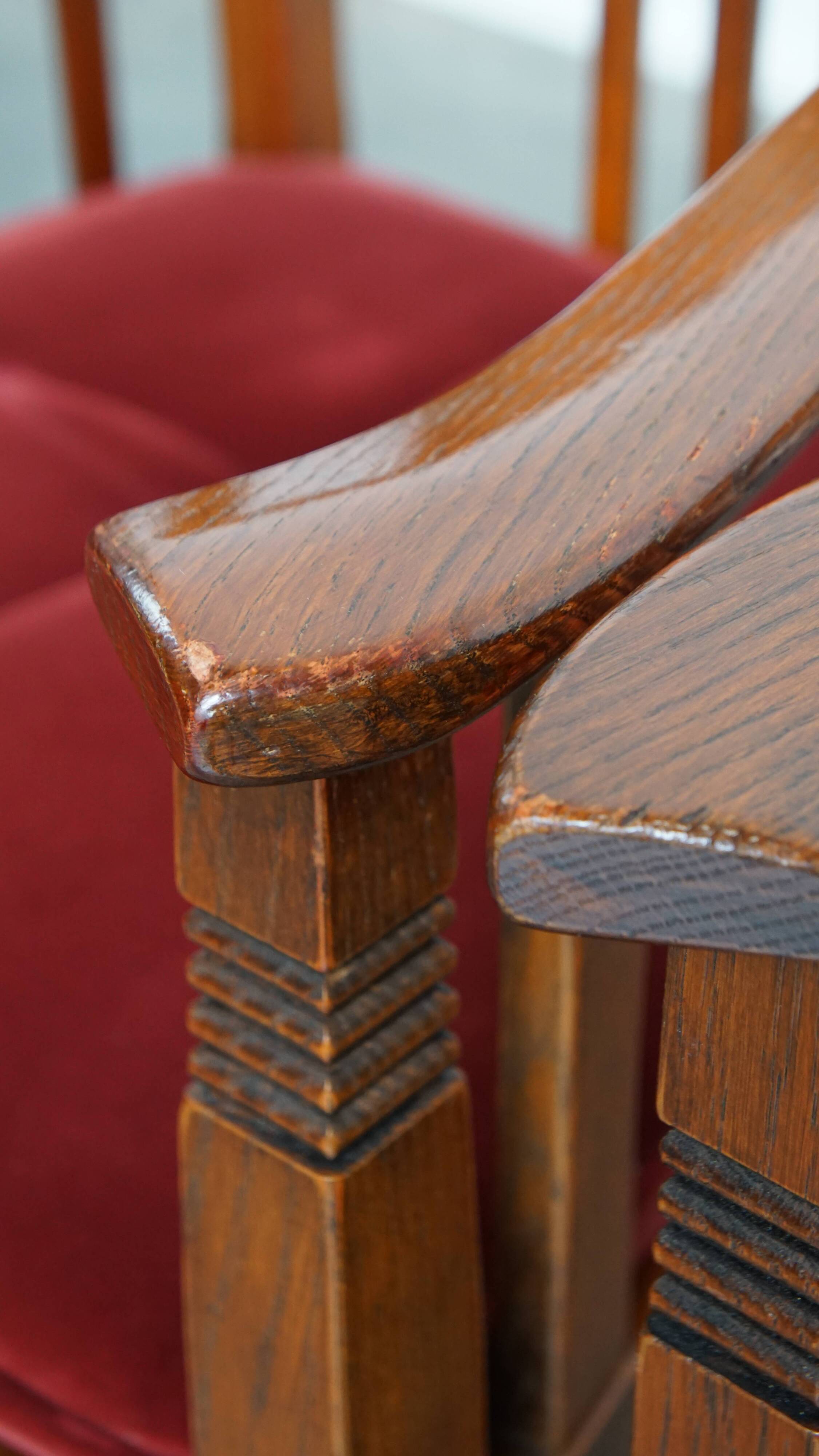 Ensemble de 4 chaises de salle à manger Art Nouveau / Jugendstil avec revêtement rouge