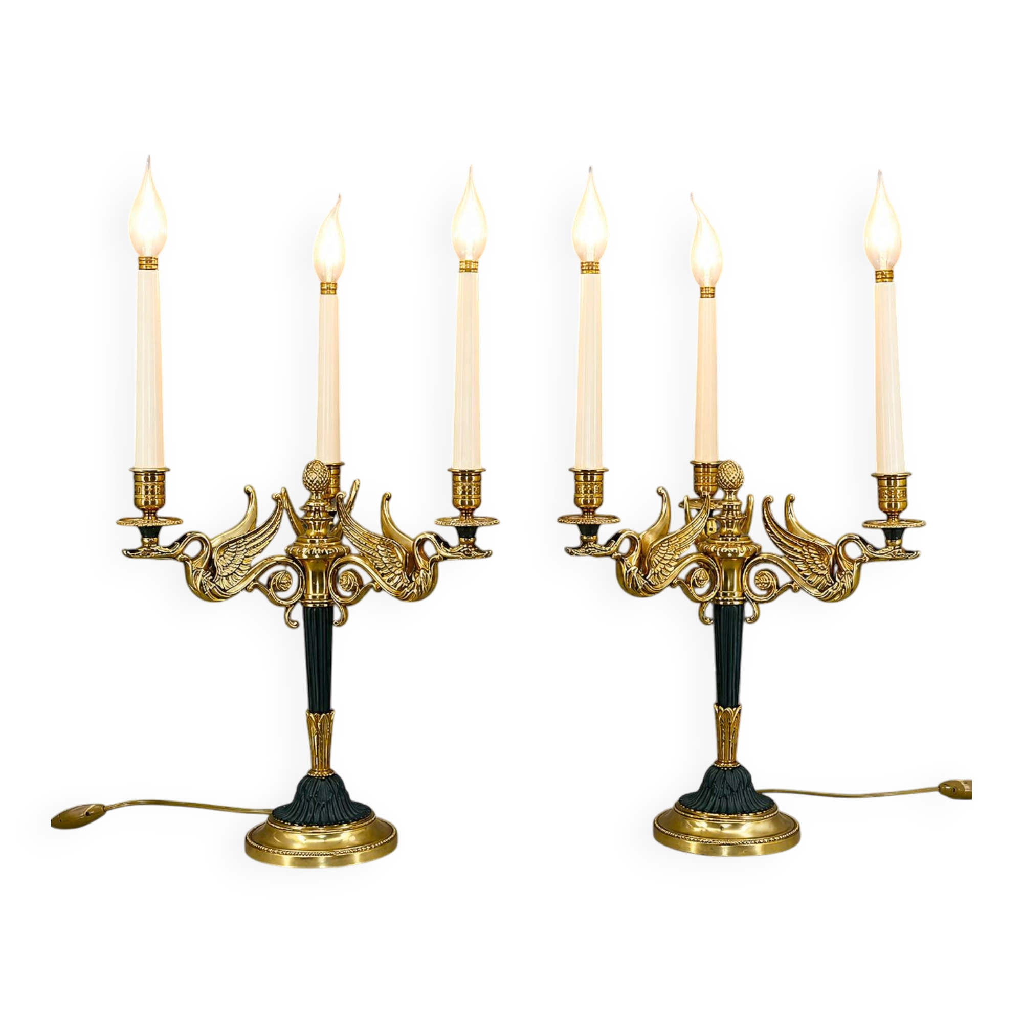 Flamboyant Pair of Candelabra/Chandeliers Solid Bronze Empire Style