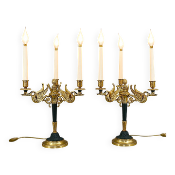 Paire Candélabres/Chandeliers Bronze Massif Style Empire