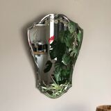 Old bevelled and engraved mirror   43x63cm