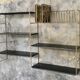 Black and gold metal string shelf set with vinyl holder - vintage 1960